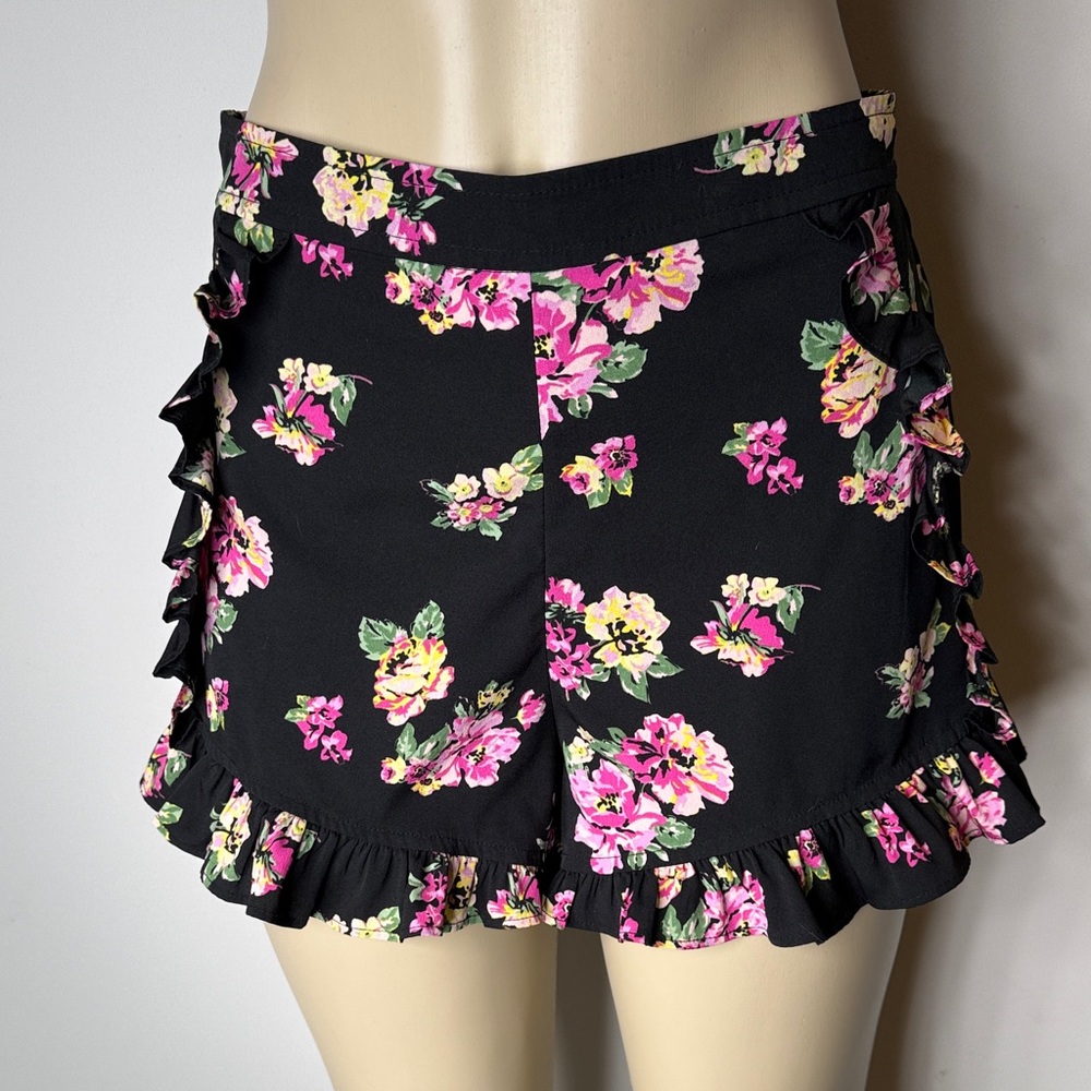Abound Black Floral Ruffle Skort with Pink & Yellow Blooms